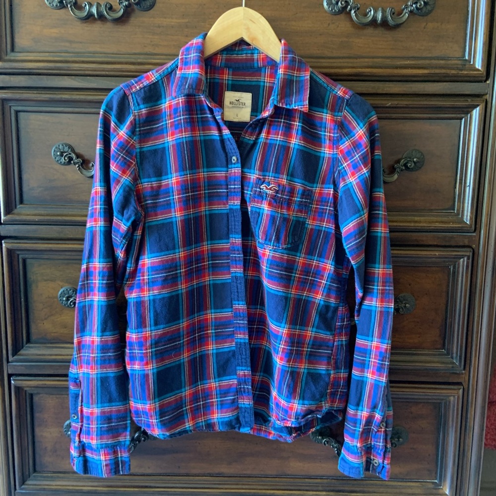 Hollister - flannel - blue and red - large